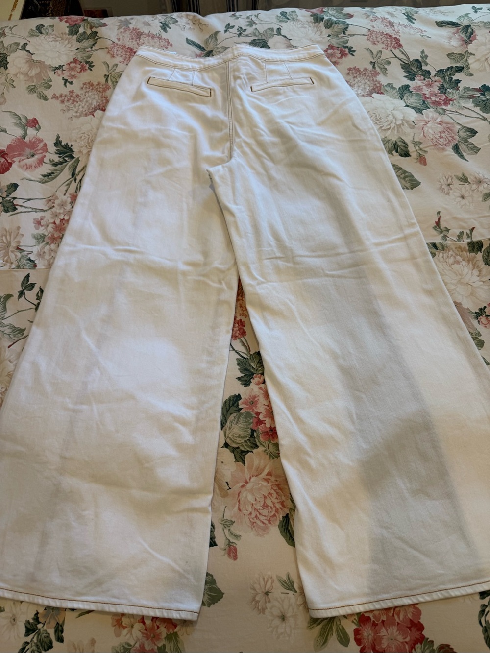 Chico's High Rise Palazzo Wide Leg Jeans White/Cream Stitch 2.5R/14R Boho Chic